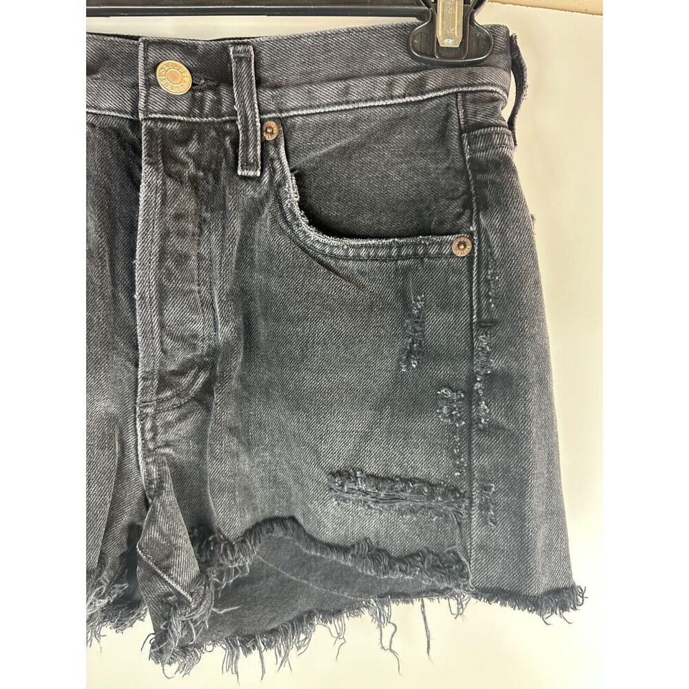 Agolde Parker Short Cut Off Raw Hem Distressed Shorts Button Fly Black Size 23 - Picture 12 of 13